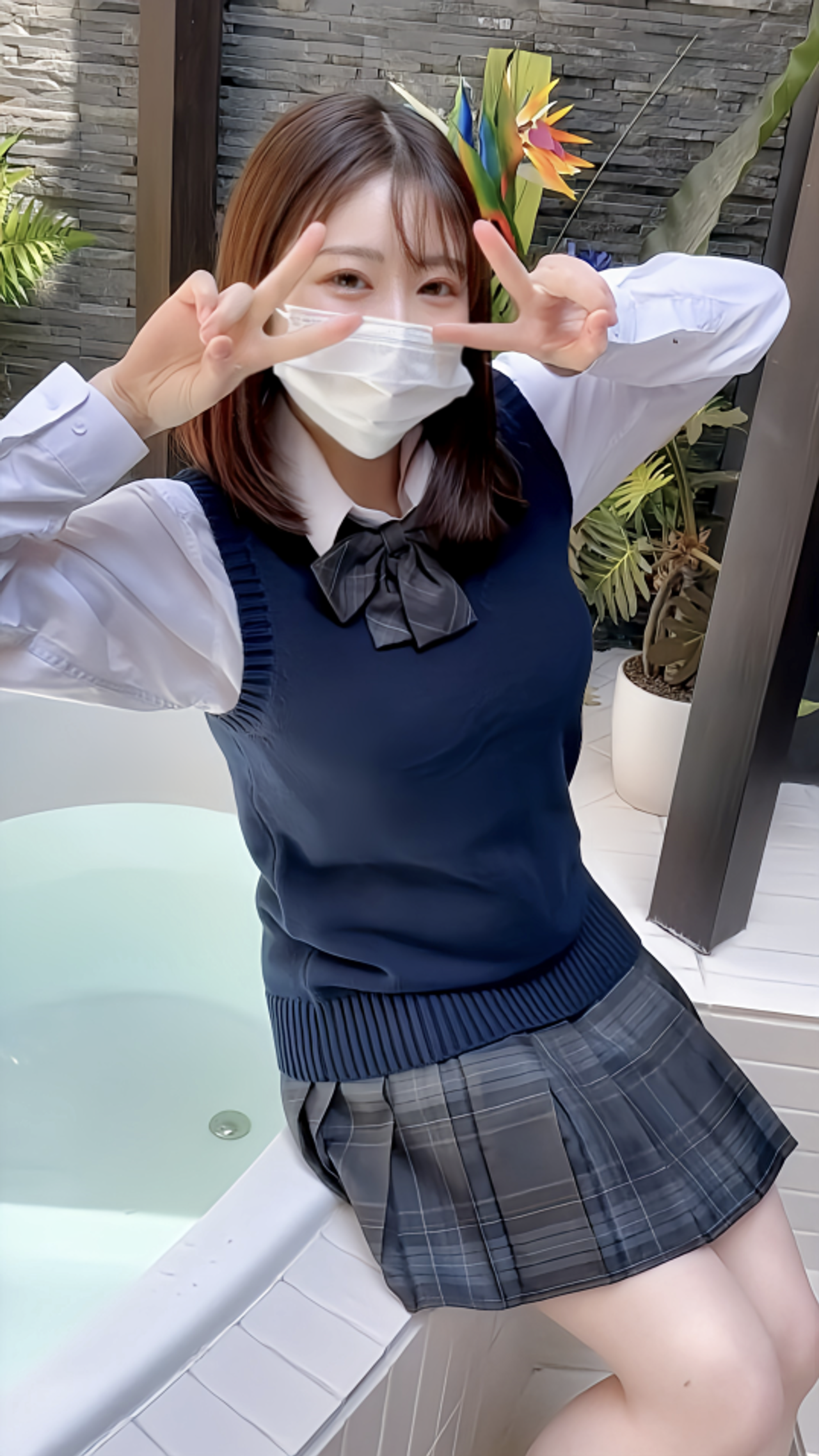 【濡れ】【透け】天然Hカップの3**が制服のまま野外入浴！びしょ濡れ18歳を精液尽きるまでハメまくる中出し性行為。※在庫限り gallery photo 1