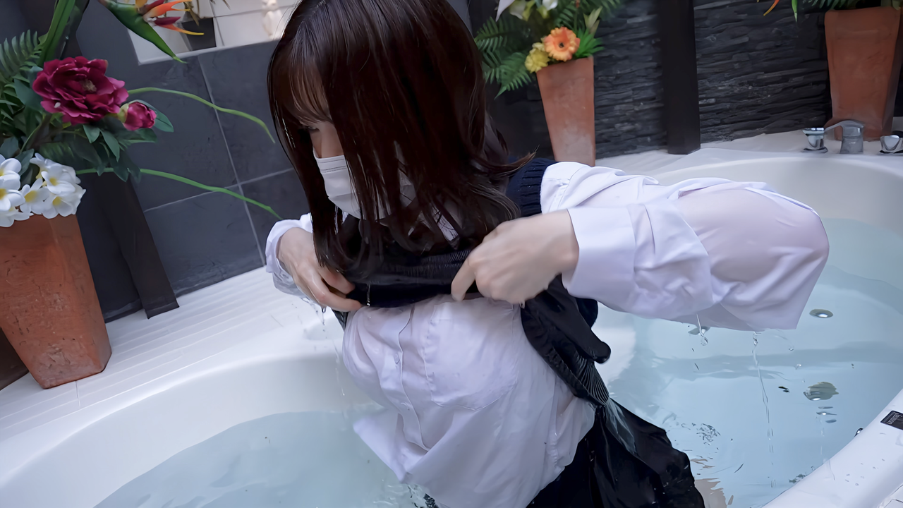 【濡れ】【透け】天然Hカップの3**が制服のまま野外入浴！びしょ濡れ18歳を精液尽きるまでハメまくる中出し性行為。※在庫限り gallery photo 2
