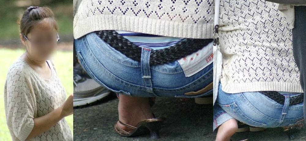 清潔感溢れる巨乳ママさんは腰からシマシマの綿パンティーを覗かせる!!