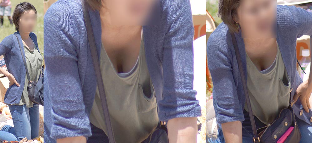 優しそうで可愛い奥様は胸元からトロットロで柔らかそうな美巨乳の谷間をガッツリと覗かせてくれる!!