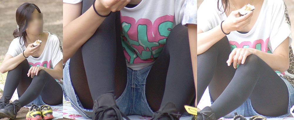 美形ヤンママさんはタイツとショートパンツで蒸れた恥ずかしい股間をチラチラと覗かせてくれる!!