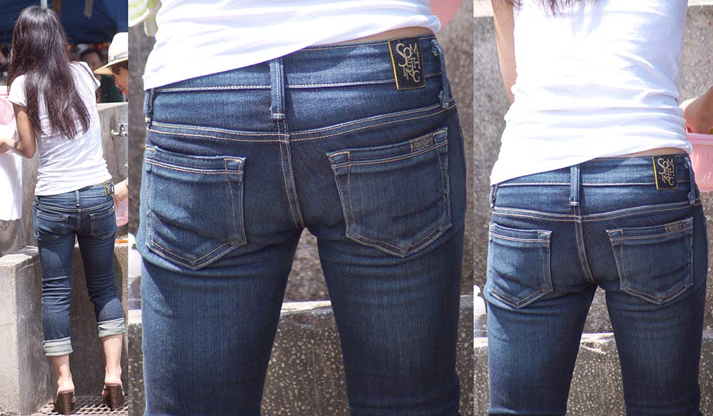 ママさんは汗を掻いて喰い込んだパンティーのラインをジーンズ美尻に浮かべて魅せ付けてくれる!!