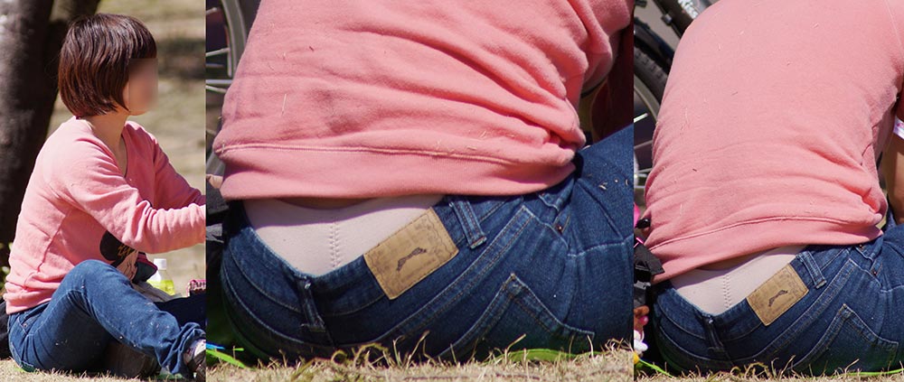 若ママさんはジーンズの腰から蒸れたピンクベージュのガードルをチラチラと覗かせてくれる!!