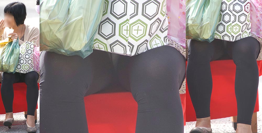 奥様はレギンス奥で恥ずかしく蒸れた白いパンティーをチラチラと覗かせてくれる!!