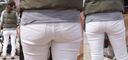 爽やかで美形の若ママさんはホワイトジーンズに美尻の恥ずかしいヒップラインを丸出しで覗かせてくれる!!