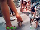 See the natural beautiful legs and stuffy soles of a beautiful married woman trying on shoes at a shoe store super close