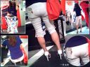 One-san購物，白色牛仔布和紅色內褲露出並伸出