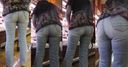 Mom who is shopping has a clear panty line on the butt of jeans!