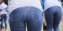 Young mom clearly highlights the panty line of the fullback in the beautiful big ass jeans! !!