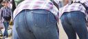 Mom clearly highlights the short girdle line on the jeans beautiful buttocks! !!