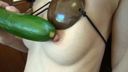 Extremely rare! Ryoko Chan's huge cucumber licking in a very small bikini