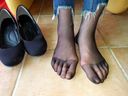 【Miho, 25 years old, OL】 [Five-finger pantyhose footjob] ◎ Black pantyhose < with languard and toe reinforcement>