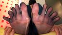 【Miho, 25 years old, OL】 [Five-finger pantyhose footjob] ◎ Black pantyhose < with languard and toe reinforcement>