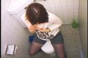 Beauty professional student crazy about masturbation in a public toilet