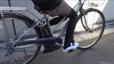 Upper shoe fetish Woman riding a bicycle with her heels stepped on