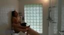 A short-cut Asian beauty and a Western man have love love open legs sex in a wet state while taking a shower!