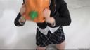 Blindfold fetish Mogaku tries to take off a pumpkin headgear on his head