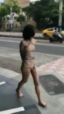 [Stunned exposure...] Walking around the arcade naked with chains wrapped around your body, exposing your ass right behind the Merlion ...
