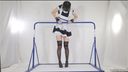 Maid straddling an iron bar and pressing her crotch