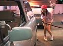 A gas station where an angel-class cute gal clerk wipes the window glass with her butt exposed!