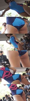 Zero-distance low-angle shooting of a cosplayer who is too erotic in a competitive swimsuit surrounded by 360 degrees NO-1