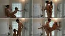 ショートカットのアジア美女と欧米系男性がシャワーを浴びながらビショ濡れ状態にてラブラブ開脚セックス！