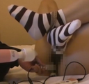 [Personal shooting] Striped striped striped black and white socks mature woman fetish love