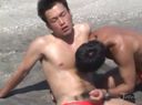 Two competitive muscle macho handsome men have open sex on the seaside!