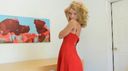 The last naked M-shaped masturbation by a Western beauty with a red dress that looks slightly similar to the stone ○ Shin ○ of her youth and white panties is a must-see!
