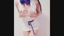 Busty beauty in anime costume striptease with selfie