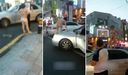 突然人が大勢いる街中で全裸になって車の上に乗り発狂しまくる韓国人女性のイカれ具合がエグくて見ちゃいられない・・・