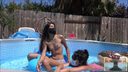 Topless and two white beauties play in the water! I am wearing a mask for corona.