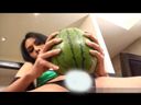 Beautiful transsexual perverted masturbation watermelon with big