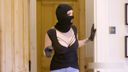 An overseas work of an absolutely impossible situation where a female thief wearing a balaclava encounters another black male thief in the house she stole and has intense sex on the bed as it is w