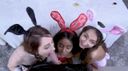 Three bunnies who were excited by the Easter egg festival take turns sharing the white ○ of a white man while each other fiercely obscene foursome!