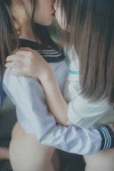 Two cute girls flirt in uniform [Lesbian play]