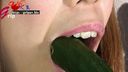 Gentle amateur college girl licking and chewing fruits, vegetables, and candy from brood rice crackers