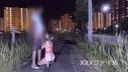 On the street of the big city at night, a fair-skinned shaved married woman stands in the back and vaginal shot and drips white liquid
