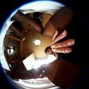 Erotic video of looking up at masturbation in black bikini and black tights with a 360 degree camera