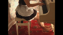 Beautiful maid stockings on piano and organ pedal