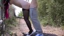 [Destroyed by outdoor standing back] Miss shaved with a plump body in black pantyhose stands back for vaginal shot outdoors!
