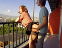 [Uncensored] Raw saddle sex with a white beauty on the balcony