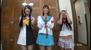 【隠し撮り】【コスプレ】３パンチラ！！！美可愛コス女(コスジョ)3人組が楽しく体力測定☆　