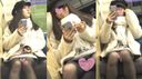 [Panchira face-to-face on the train] The contents of K-chan's miniskirt black stockings in very cute plain clothes are pure white satin pants!