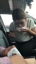 Aunt pulling out a in the car disgustingly