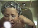 Gonzo Erotic mature woman in the style of a landlady who pulls out a blowjob in the bathroom