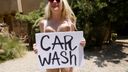 Here is the whole story of the impossible service that a white & brown beauty with with a placard that says "CARWASH" will let you have a threesome with a guest man while washing the car www
