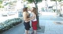 [Lesbian kiss on the street] 〈One coin sale〉Two female friends who deeply kiss in the middle of the crosswalk while being glanced at by passers-by with a nori-nori kiss too much exhibitionist kiss!