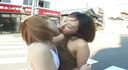 [Lesbian kiss on the street] 〈One coin sale〉Two female friends who deeply kiss in the middle of the crosswalk while being glanced at by passers-by with a nori-nori kiss too much exhibitionist kiss!