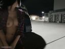 Neat and beautiful busty college girl boldly exposes masturbation outdoors on the premises of a gas station for a long time